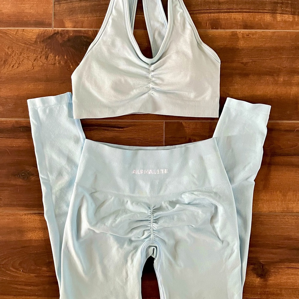 Artic Blue Size Medium Womens Alphalete Legging and Sports Bra Set